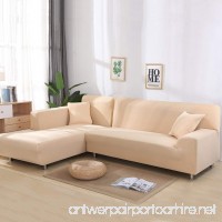 Universal Sofa Covers for L Shape  2pcs Polyester Fabric Stretch Slipcovers + 2pcs Pillow Covers for Sectional sofa L-shape Couch - Cream-coloured - B076SJW9SW