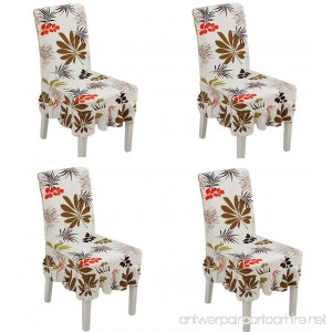 Deisy Dee Print Pattern Ruffled Long Skirt Dining Chair Slipcovers (Pack of 4) C028 (leaf) - B072QR8SLN