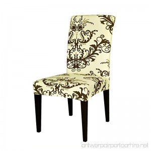 TIKAMI 1PCS Spandex Printed Fit Stretch Dinning Room Chair Slipcovers (Coffee 1) - B071NZ5R7K