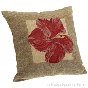 Brentwood Panama Jacquard Chenille 18-by-18-inch Knife Edge Decorative Pillow Red Hibiscus - B000MGD8X8
