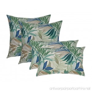 Set of 4 Indoor Outdoor Pillows 2 Square Pillows & 2 Rectangle Lumbar Decorative Throw Pillows - White Blue Teal Green Tan Tropical Palm Leaf - Choose Size (17X17 square & 12X20 lumbar) - B0186D9SPA