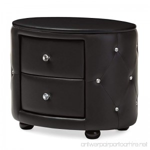 Baxton Studio Davina Hollywood Glamour Style Oval 2-Drawer Faux Leather Upholstered Nightstand Medium Black - B019516PAI