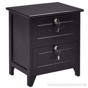 Giantex Elegant Night Stand End Table with 2 Locking Drawer Storage Shelf Organizer Solid Wood (1 Black) - B076Z82FRV