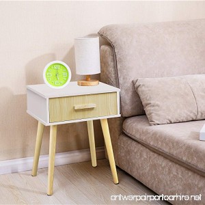 Jerry & Maggie - Nightstand Modern Fashion 4 Thin Long Legs Space Station - 1 Tier Cubic Night Stand Storage Bedside Table with 2 Drawer Real Natural Paulownia Wood | White & Wood Drawer - B078SL4PKL