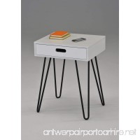 White Side End Table Nighstand Black Metal Legs with One Drawer 24"H - Mid-Century Style - B072R254W5