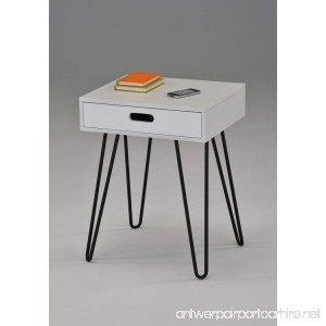 White Side End Table Nighstand Black Metal Legs with One Drawer 24H - Mid-Century Style - B072R254W5