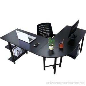 Bizzoelife 67 + 57” Large L-shaped Corner Desk Computer Gaming Table with Two Layers Storage Shelf for Workstation Home Office (Black) - B07BRMKMH9