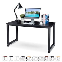 Office Computer Desk – 55” Black Laminated Wooden Particleboard Table and Black Powder Coated Steel Frame - Work or Home – Easy Assembly - Tools and Instructions Included – by Luxxetta - B077TC7386