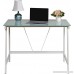 OneSpace Contemporary Glass Writing Desk Steel Frame White and Cool Blue - B072HFSCW5