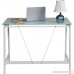 OneSpace Contemporary Glass Writing Desk Steel Frame White and Cool Blue - B072HFSCW5