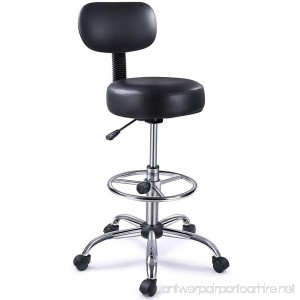 Drafting Stool with Adjustable Foot Rest Superjare Rolling Chair w' Back Cushion Black - B07C3NXPN4