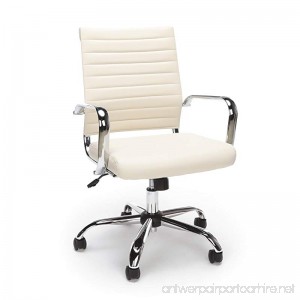 Essentials Soft Ribbed Leather Executive Conference Chair with Arms - Ergonomic Adjustable Swivel Chair Ivory/Chrome (ESS-6095-IVY) - B074GX78W1