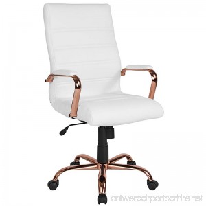 Flash Furniture High Back White Leather Executive Swivel Chair with Rose Gold Frame and Arms - B07FYMQS1D