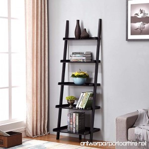 Black Finish 5 Tier Bookcase Shelf Ladder Leaning - 72 Height - B0754NJ7Q1