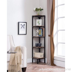 eHomeProducts Reclaimed Weathered Oak Finish Black Metal Wall Corner 5-Tier Bookshelf Bookcase Accent Display Shelf - B07D83GVZD