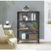 O&K Furniture 4-Shelf Industrial Open Bookcase Wood and Metal Vintage Etagere Bookshelf for Living Room Gray-Brown - B076SMCKMS