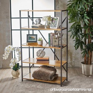 Relee 34 Wide Natural Stained Acacia Wood Bookcase with Rustic Metal Finished Iron Accents - B074HNFKKW