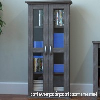 Ryan Rove Kirkwell 41” Wood Bookcase Multimedia Organizer Shelf DVD Media Storage Tower with Doors in Ash Grey - B07FB3SD46