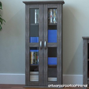 Ryan Rove Kirkwell 41” Wood Bookcase Multimedia Organizer Shelf DVD Media Storage Tower with Doors in Ash Grey - B07FB3SD46