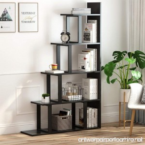Tribesigns 5-Shelf Ladder Corner Bookshelf Modern Simplism Style 63 '' H x 12 '' W x 40 ''L Made of Steel and Wood (Black.) - B07F113WHY