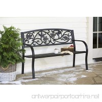Hummingbird Patio Garden Bench Park Yard Outdoor Furniture  Detailed Decorative Design with Vines and Flowers  Classic Black Finish  Easy Assembly  50 L x 17 1/2 W x 34 1/2 H - B00NY6QLJQ