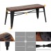 iKayaa 2 Seater Dining Bench Chair Natural Pinewood Top Metal Frame Patio Garden Bench Furniture - B07521HDCN