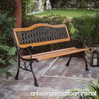 Outdoor Garden Bench Wood and Metal Furniture Deck Seat 50 in. Curved Crisscross Pattern Back Ideal for Backyard  Porch or Gazebo - B06Y15BKNV