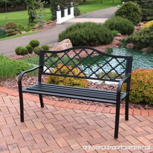 Sunnydaze Outdoor Bench Garden or Patio Cast Iron Metal Lattice Black - B07192NG49