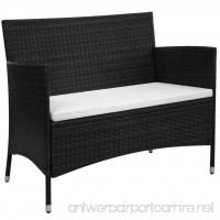 vidaXL Garden Bench Poly Rattan Wicker Black Cushion Outdoor Seat Chair Patio - B07FDVX37R