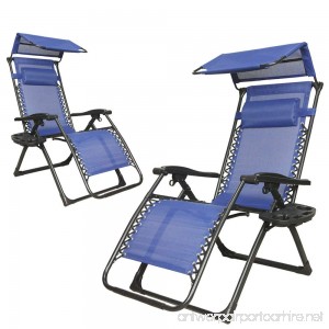 2-Pack Sun Shield Canopy Reclining Zero Gravity Outdoor Chair with Cup Holder for Patio Lounge Blue - B06X3S5KHB