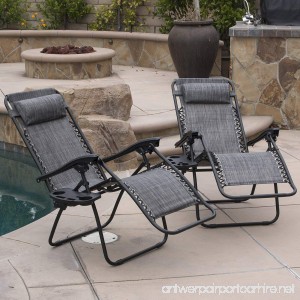 Belleze Premium Patio Chairs Zero Gravity Folding Recliner and Drink Tray Set of 2 Gray - B0170TON5Q