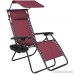 Folding Zero Gravity Oversized Zero Recliner Lounge Chair W/ Magazine Cup Holder & Canopy Shade (Burgundy) - B0771BVTJ9