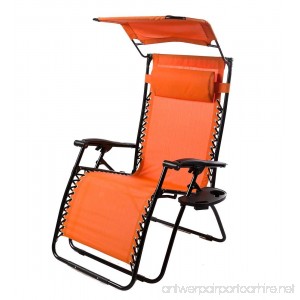 Outdoor Deluxe Zero Gravity Chair With Canopy Adjustable Patio Recliner with Table and Drink Holder 65 L x 29.5 W x 44 H - Orange - B07CLKYMQC