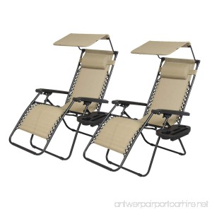 PayLessHere Zero Gravity Chairs 2 Set Lounge Patio Chairs with canopy Cup Holder - B01IKUVUBE