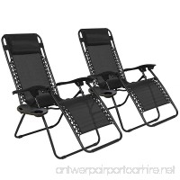 Set of 2 Foldable Zero Gravity Chairs with Cup Holders and Headrests - Black - Suitable for Indoors and Outdoors by Electronix Express - B071KLL8Y8