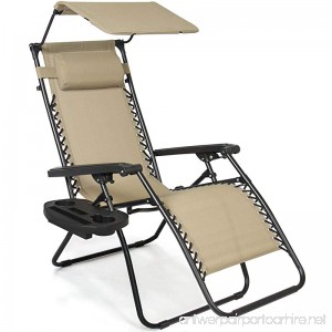 TAN Folding Zero Gravity Recliner Lounge Chair W/ Canopy Shade & Magazine Cup Holder For Leisure Allblessings - B079YNQ6NG