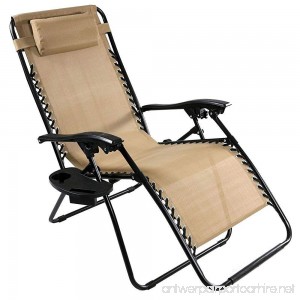Z ZTDM 2 Pack Khaki Adjustable Folding Zero Gravity Recliner Chairs Lounge Deck Chair With Pillow & Cup Holder for Patio Outdoor Yard Beach - B01MA0T9WZ