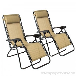 Zero Gravity Chairs Case Of (2) Tan Lounge Patio Chairs Outdoor Yard Beach New Tan - B013QRVF3O