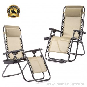 Zero Gravity Chairs Set of 2 with Pillow and Cup Holder Patio Outdoor Adjustable Dining Reclining Folding Chairs For Deck Patio Beach Yard - B07CWSYFQQ