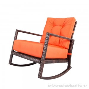 OUTROAD Rocking Wicker Chair Orange Lounge Chair With Thick Cushion For Outdoor Porch Garden Backyard or Pool - B079ZV91LH