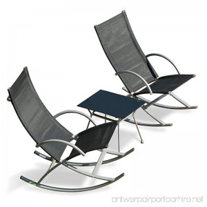 Transcontinental Group Rocking 2 Chairs 1 Table Textilene Chair Collection Black - B01BOOD1WY