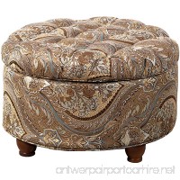 Button Tufted Round Storage Ottoman Brown and Tel Paisley - B073QJTM3N