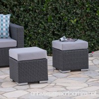 Great Deal Furniture Malibu Outdoor 16 Inch Grey Wicker Ottoman Seat with Silver Water Resistant Cushion (Set of 2) - B078814LH3