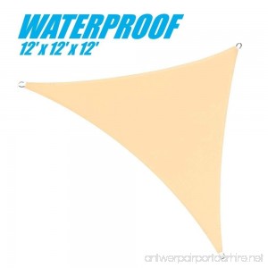 ColourTree 100% BLOCKAGE Waterproof 12' x 12' x 12' Sun Shade Sail Canopy  Triangle Coffee - Commercial Standard Heavy Duty - 220 GSM - 4 Years Warranty (1 Beige) - B073DFLWPX