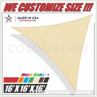 ColourTree 16' x 16' x 16' Beige Sun Shade Sail Triangle Canopy – UV Resistant Heavy Duty Commercial Grade Outdoor Patio Carport (Custom Size Available) - B071L6D9M5