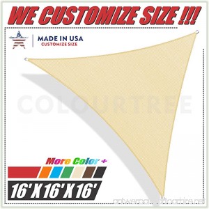 ColourTree 16' x 16' x 16' Beige Sun Shade Sail Triangle Canopy – UV Resistant Heavy Duty Commercial Grade Outdoor Patio Carport (Custom Size Available) - B071L6D9M5
