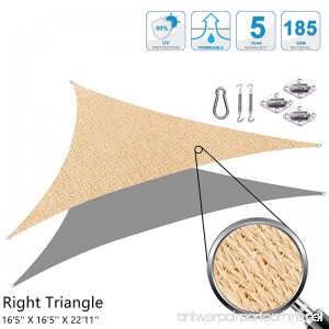 Cool Area Right Triangle 16'5'' X 16'5'' X 22'11'' Sun Shade Sail with Stainless Steel Hardware Kit UV Block Fabric Patio Patio Shade Sail in Color Sand - B00J2KAXWE