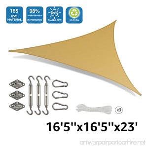 DOEWORKS Triangle 16'5'' Sun Shade Sail with Stainless Steel Hardware Kit Idea for Outdoor Patio Sand - B0779PCQZJ