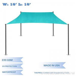 E&K Sunrise 16' x 16' Waterproof Sun Shade Sail-Turquoise Green Rectangle UV Block Durable Awning Perfect for Canopy Outdoor Garden Backyard-Customized - B077JH55RF