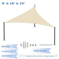 E&K Sunrise 9' x 12' x 15' Waterproof Sun Shade Sail with Stainless Steel Hardware Kit -Beige Right triangle UV Block Perfect for Canopy Outdoor Garden Backyard-Customized Sizes Available - B077JGRXYZ
